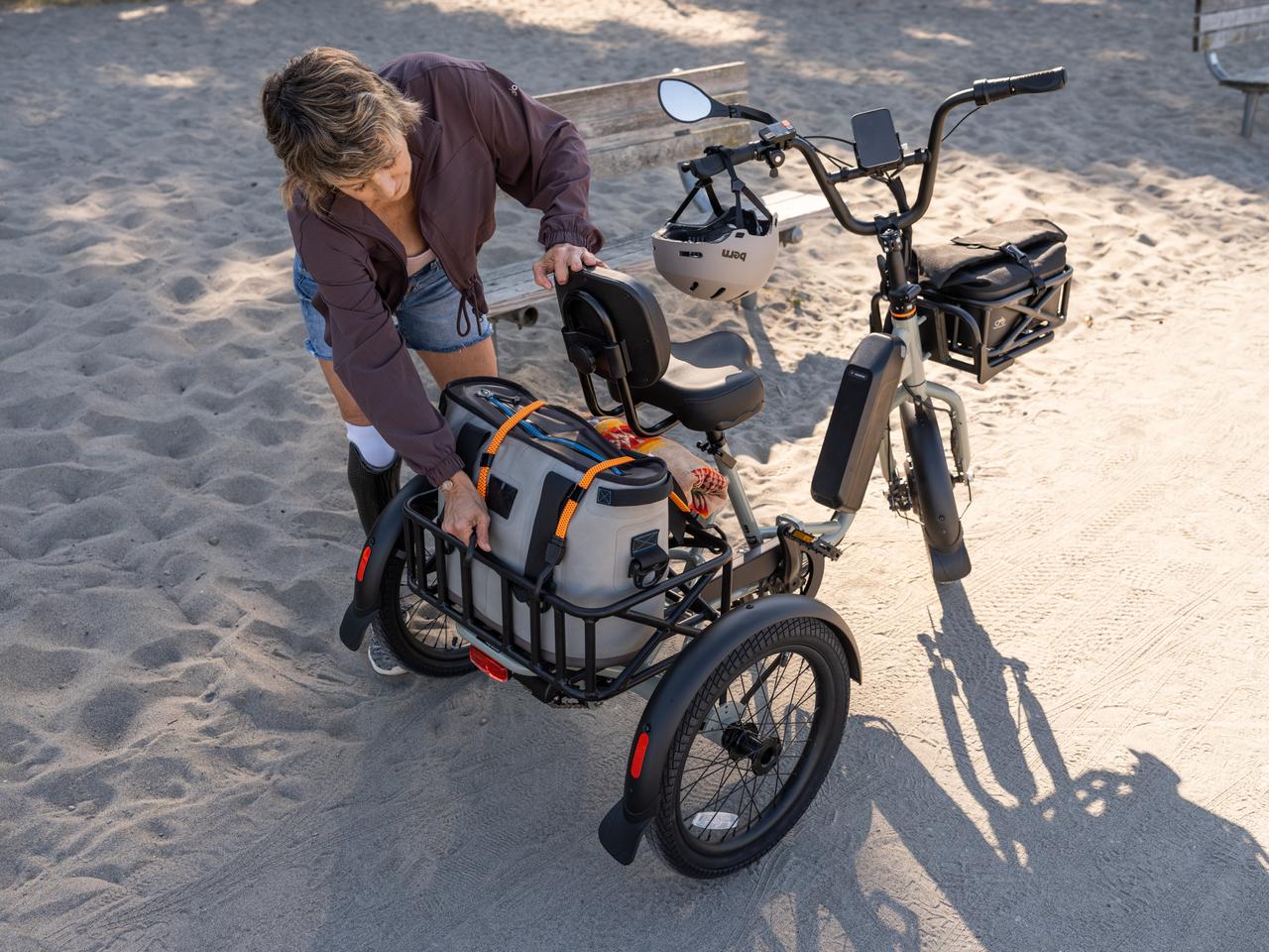The Rad Trike can haul a total of 480 lb, including the rider and 60 lb in the rack between the rear wheels