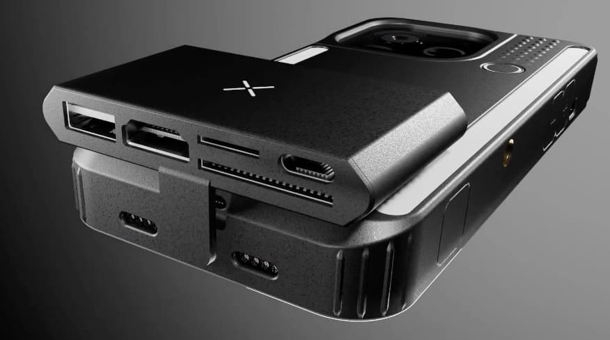The iPiX with its multi-port dongle attached