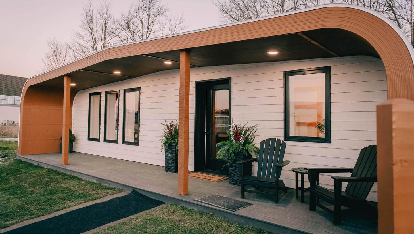 The BioHome 3D is made from locally sourced wood fibers and bioresins