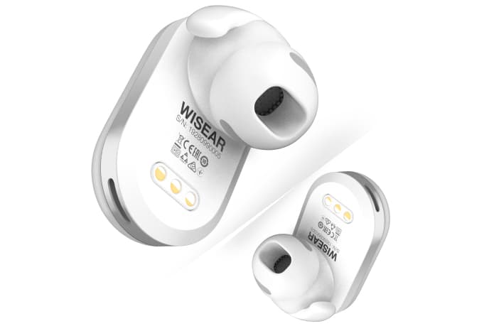 A rendering of a possible commercial version of the Perceive earbuds