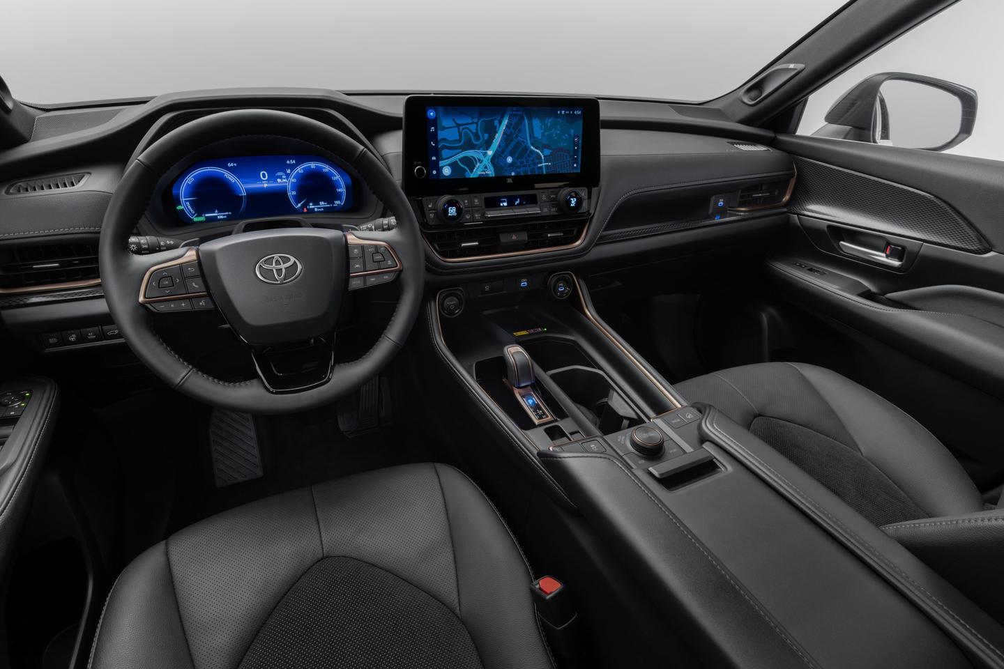 Up front, the Grand Highlander has a 12.3-in infotainment touchscreen, configurable center console, plenty of charging and loads of room