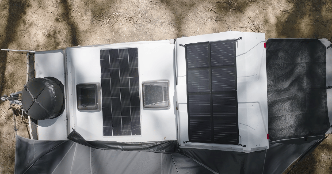 Track installs a roof-mounted solar panel and a removable hatch-mounted panel for 360 watts of total charging