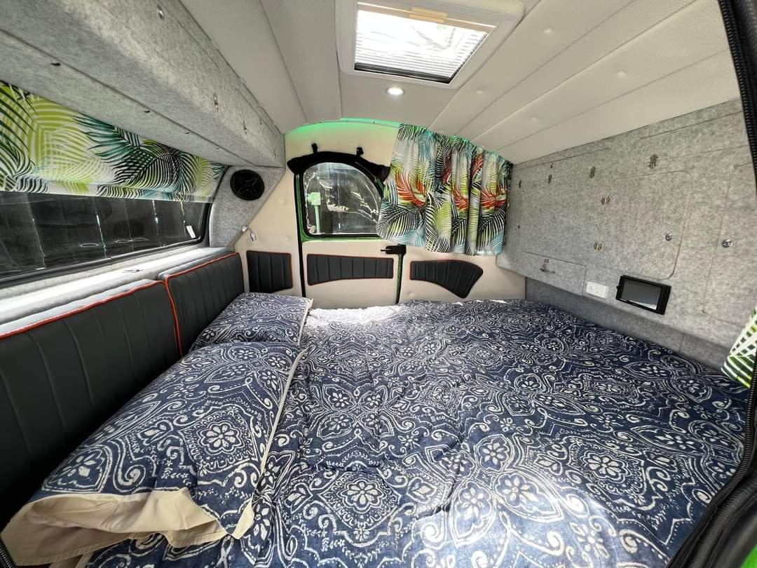 The cozy queen-bed interior