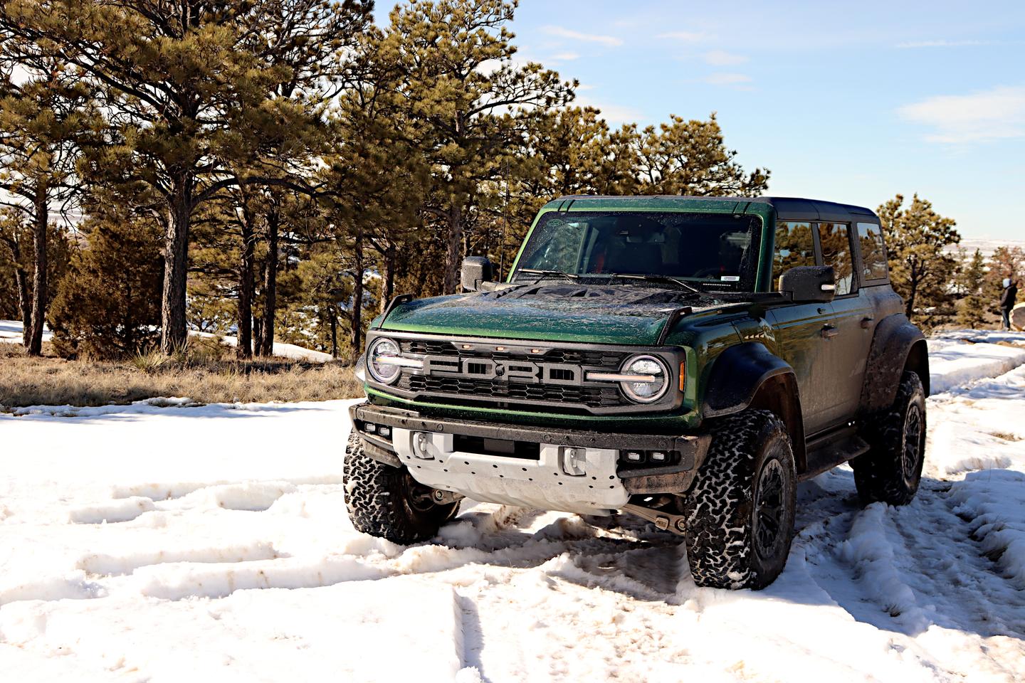 The 2023 Ford Bronco Raptor has a 10-inch wider track and bigger tires plus a higher lift than other Bronco models