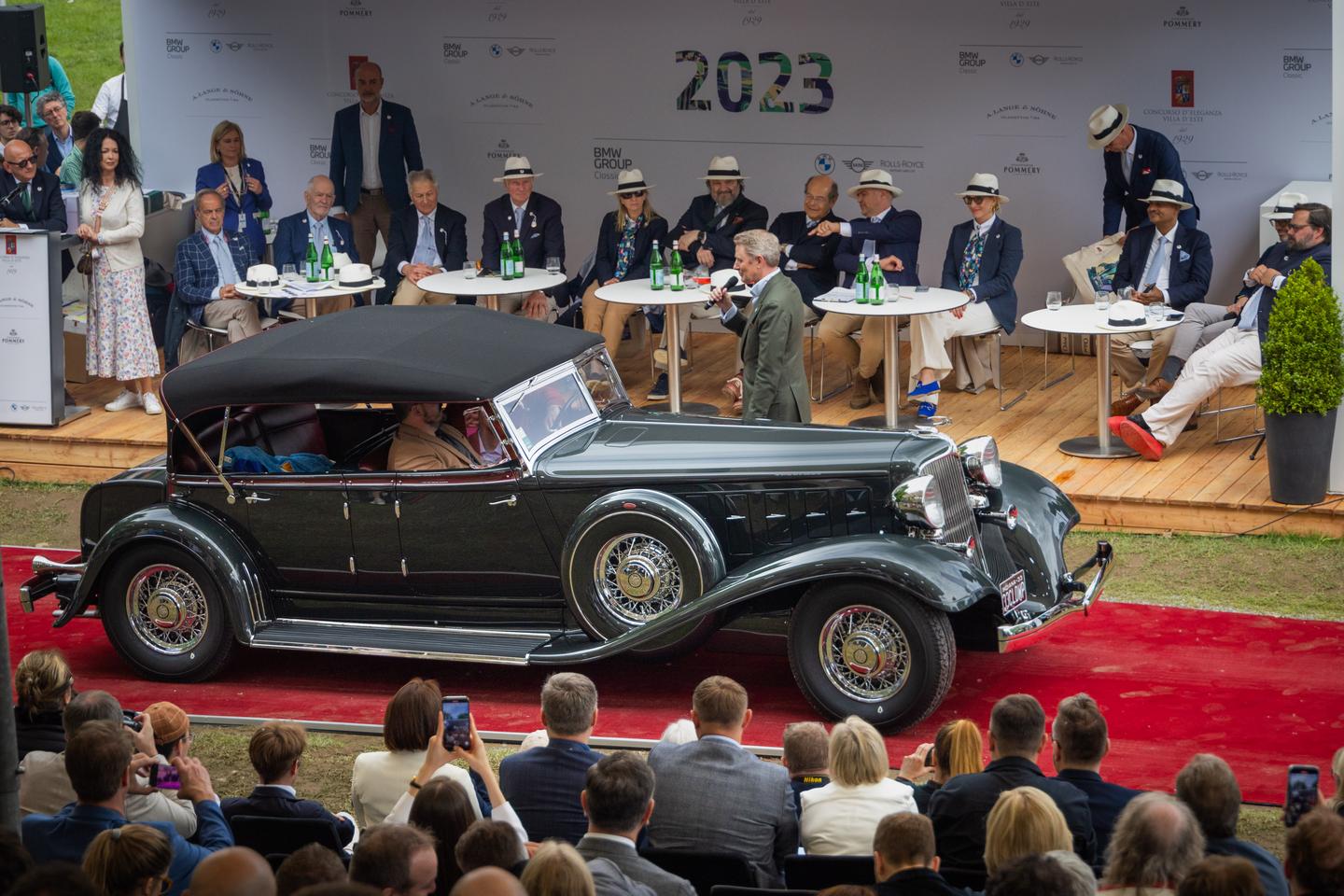 The Class A (Pre-War High Speed Luxury) winner at Villa d'Este in 2023 was this 1933 Chrysler Custom Imperial CL Convertible with body by LeBaron and entered by the Jack Boyd Smith Collection