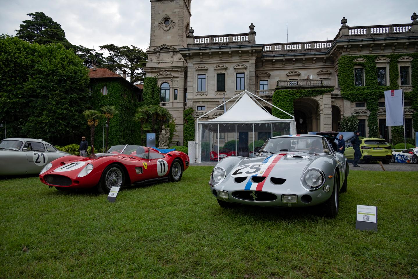 Just a couple of cars lollygagging around on the lawns of Villa d'Este to most, but to those who know, they're both worth a King's Ransom. At left is a Ferrari Testa Rossa that won the 24 Hours of Le Mans, and at right is the car that gazzumped them all to take out the Le Mans class this year - David McNeill's Ferrari 250 GTO. The car on the left changed hands a few years back for $75 million. David paid $70 million for the pleasure of owning and driving and showing the car, which is reportedly the pick of the GTO litter.