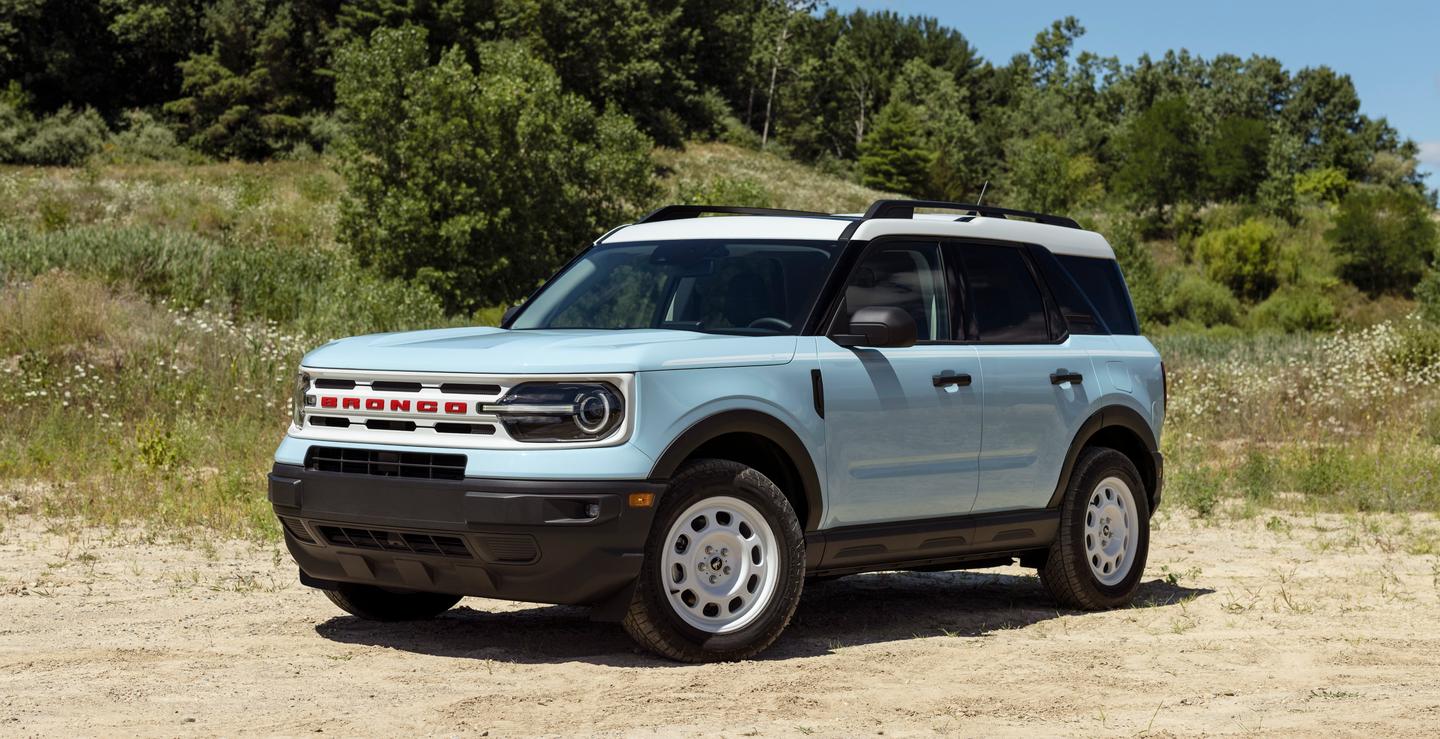 Baby blue with white is another throwback paint option for the Ford Bronco Sport Heritage models