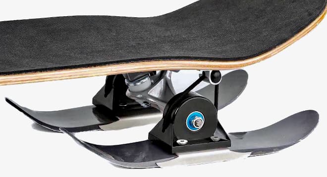 A closer look at the Slede's skis, trucks, springs and blades