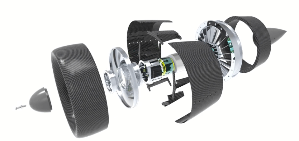 The fan itself uses a lot of blades, with a shrouding ring joining the blade tips
