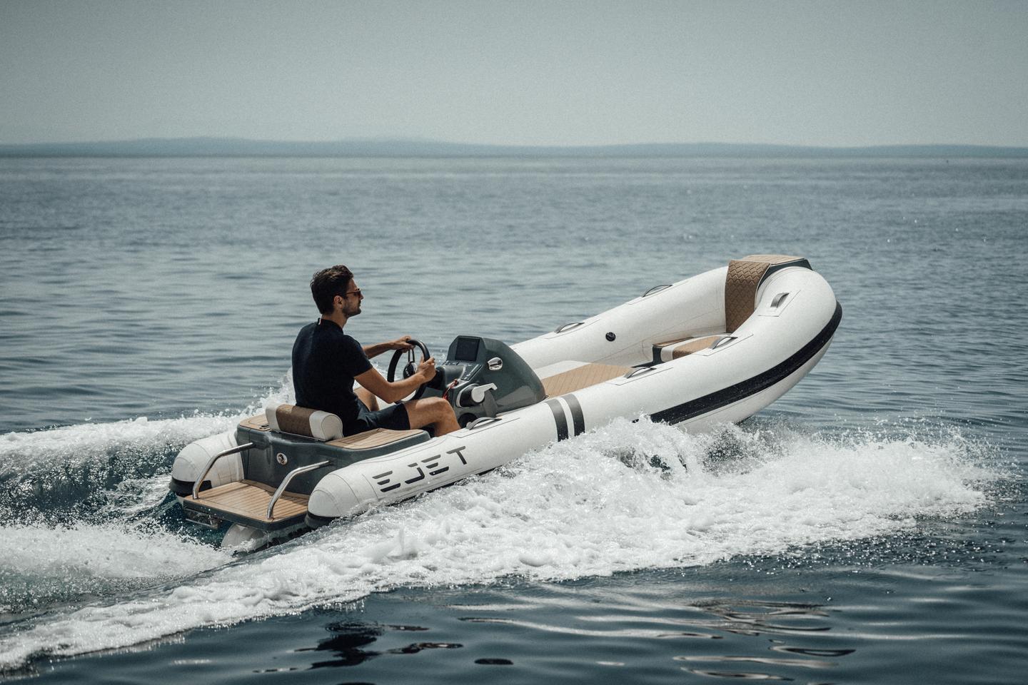 Top speed is 35 knots, and the battery is reported good for up to 40 nautical miles per charge