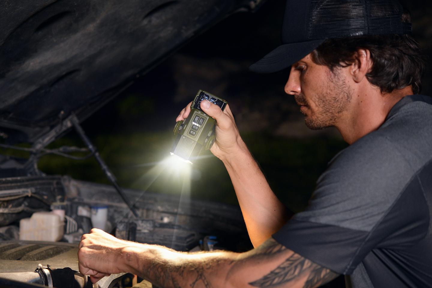 The Evo Repel's flashlight has a maximum output of 3,000 lumens