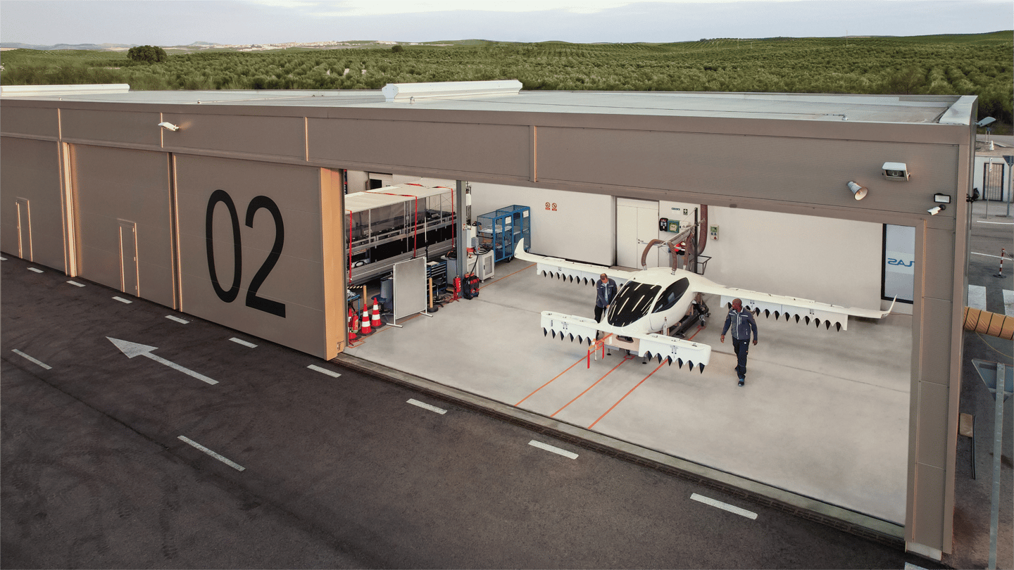 Lilium's subscale test prototype at the company's hangar in Spain