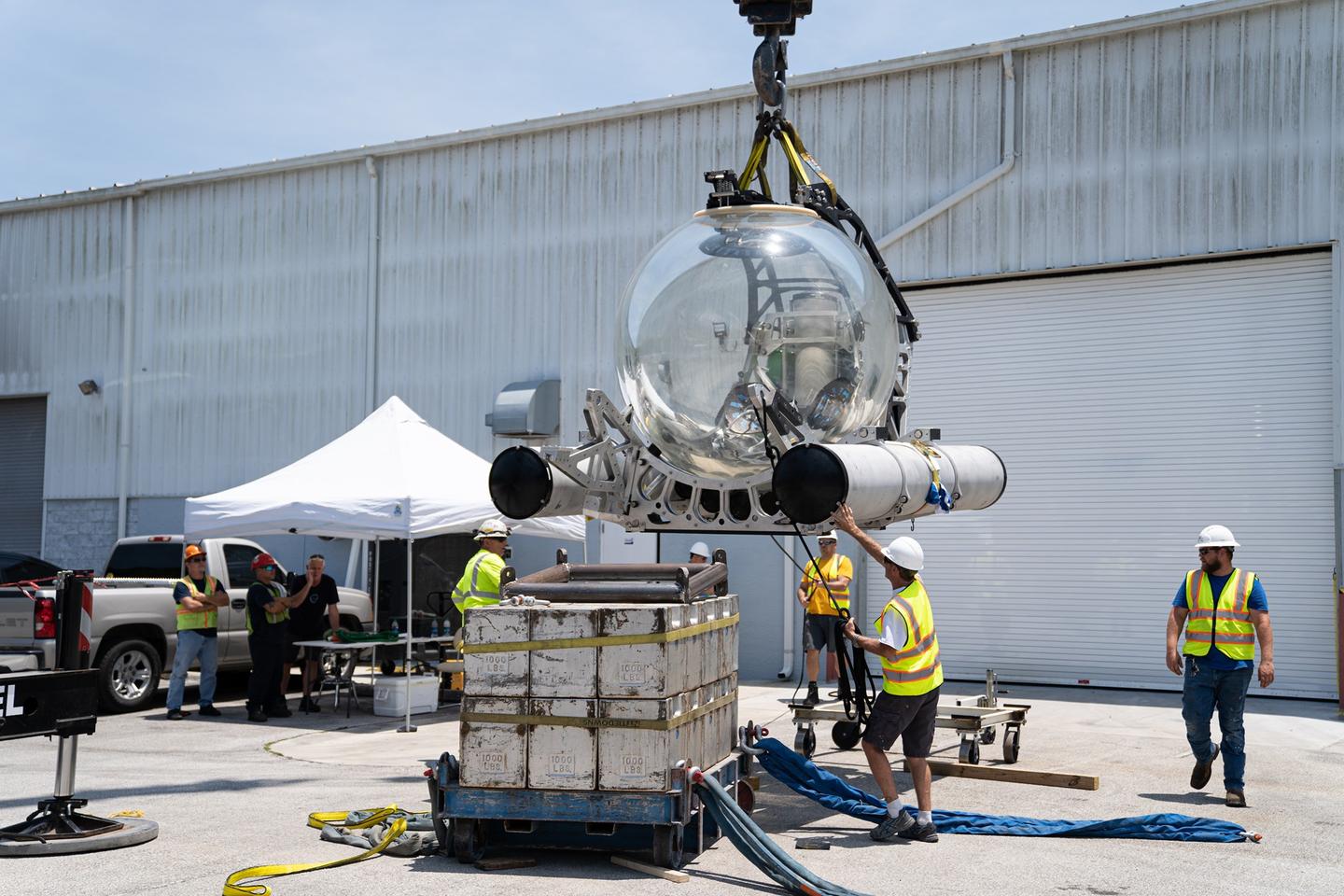 A sub still under construction makes the metal frame visible
