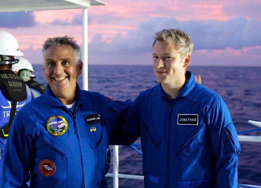 Lahey (left) with DNV/GL representative Jonathan Struwe, who became the first German to the bottom of Challenger Deep while certifying the Triton 36000/2