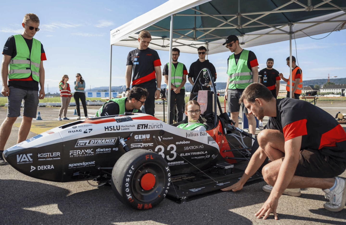 Driver Kate Maggetti hit the gas and held on, as the car's vacuum system sucked it to the ground, greatly increasing traction