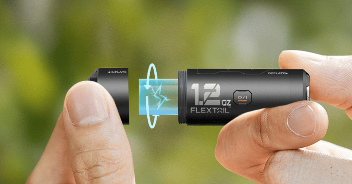 Unlike Flextail's Tiny Pumps, the Zero Pump uses a replaceable CR123A battery for more in-field flexibility
