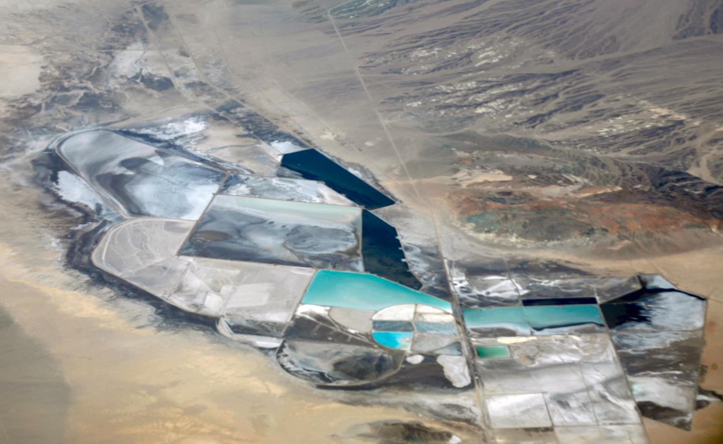Traditional lithium brine evaporation ponds in Nevada