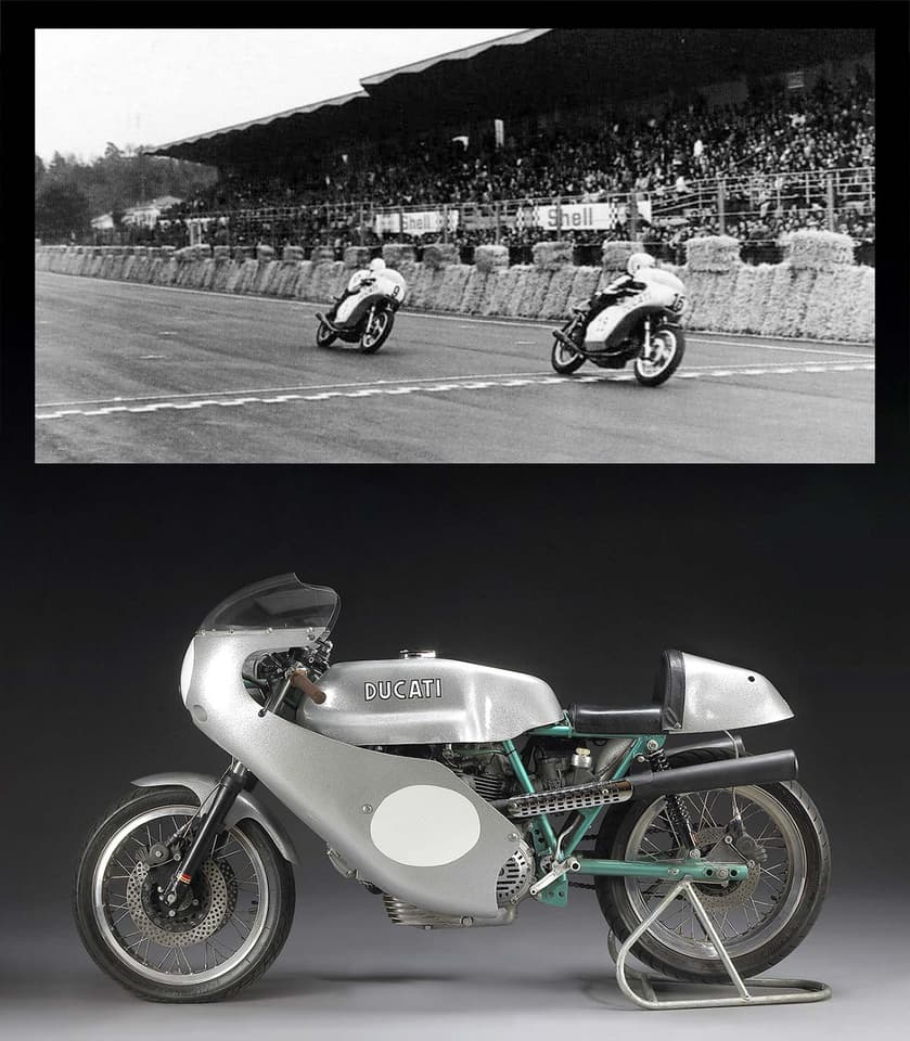 Top: Paul Smart leads Bruno Spaggiari over the line to give Ducati its famous 1-2 finish in the Imola 200 on 23 April 1972. It was the race that began the Ducati V-twin racing dynasty. Below: the bike that Spaggiari rode to second place in the 1972 Imola 200 1-2 finish was sold at a Chicago auction by Sotheby's on 15 September 2001 for $121,250. It went to auction again at Bonhams Staffordshire Autumn Sale on 19 October 2008 where it was estimated to sell for between GBP£250,000 and GBP£300,000 (USD$430,000 and $515,000) but failed to meet reserve and was passed in. 15 years hence, it would sell for more than a million because of Ducati's dominance of global racing - this was the victory that started it all.