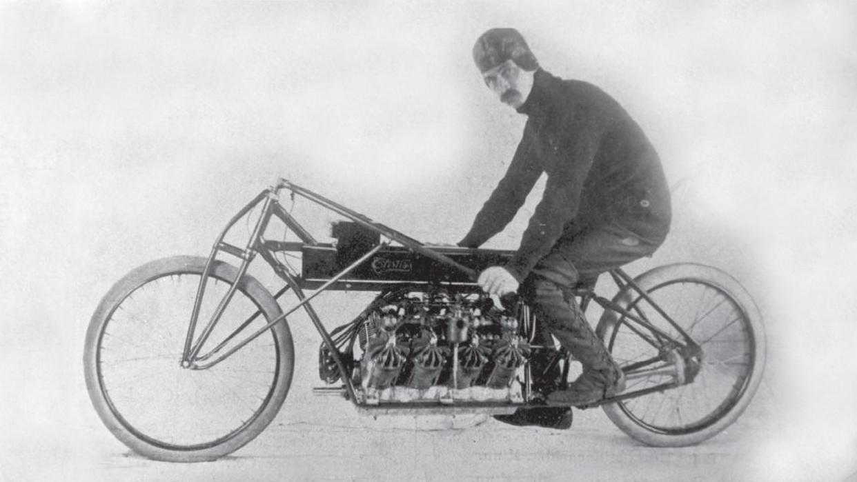 Curtiss installed one of his 4000cc V8 aircraft engines (essentially four of his 1000cc v-twins) into a motorcycle and blew all competitors into the weeds with a run of 136.27 mph on 24 January 1907