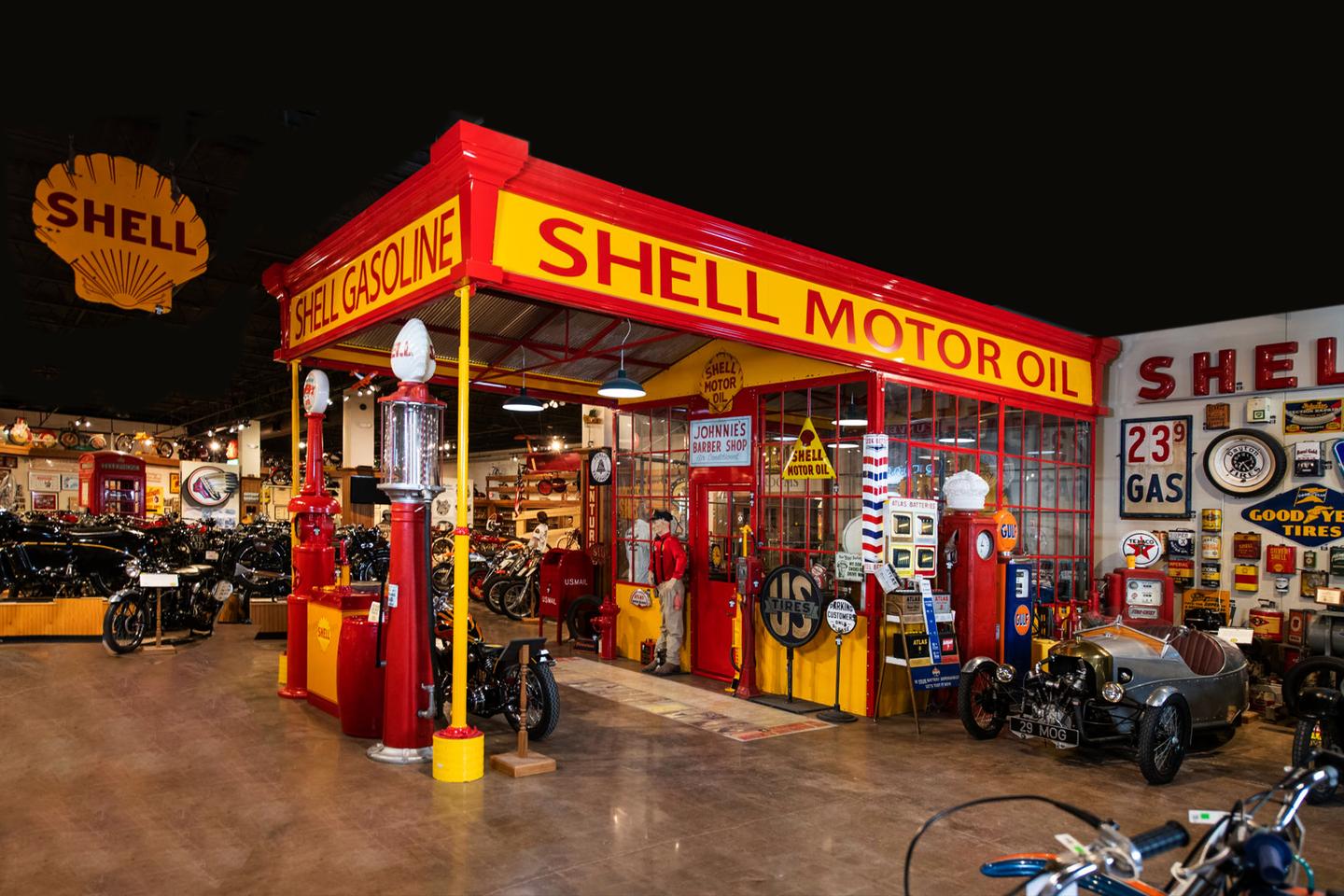 A significant artifact of transportation history, this entire Shell Oil Company roadside service station was exactly as you might have encountered a century ago in your Model T Ford, Harley-Davidson J Model or Indian Power Plus