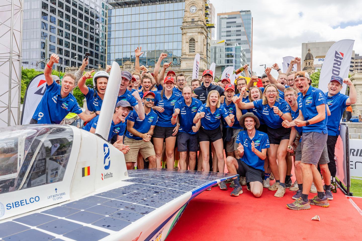 The Innoptus team, shown here celebrating its win, hails from KU Leuven in Belgium