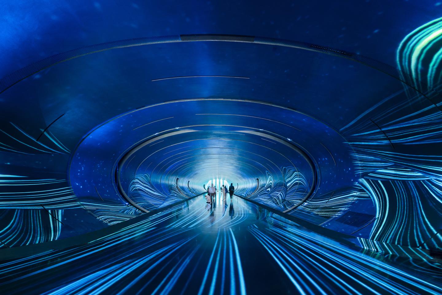 The Chengdu Science Fiction Museum's interior design embraces a futuristic sci-fi aesthetic