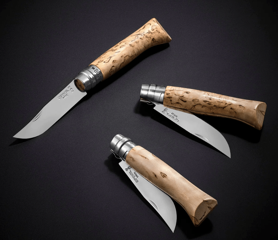 Each Sampo Curly Birch knife promises a distinctive handle color and marbling, owing to variations in the wood itself