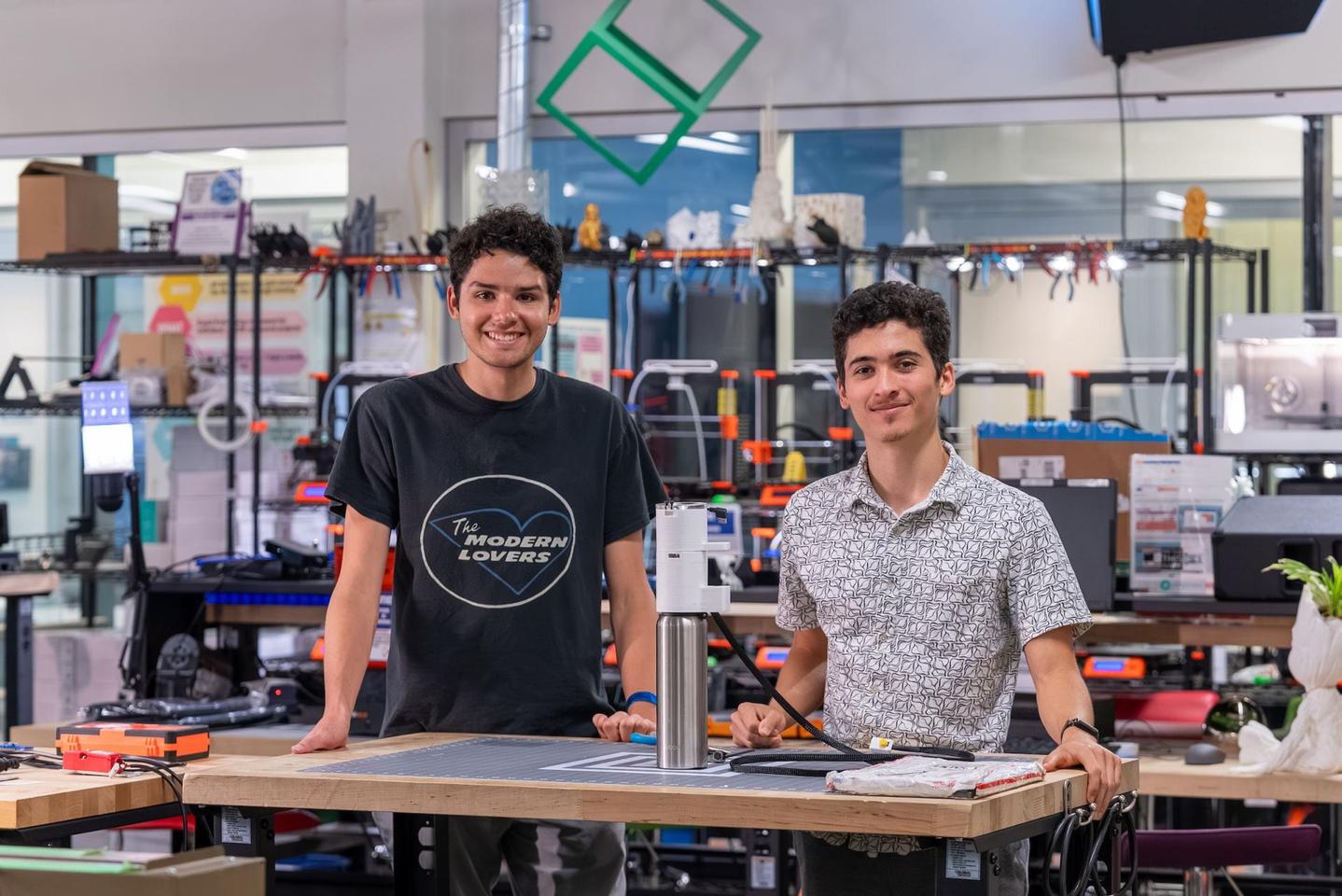 Rafe Neathery (left) and Thomas Kutcher with their creation