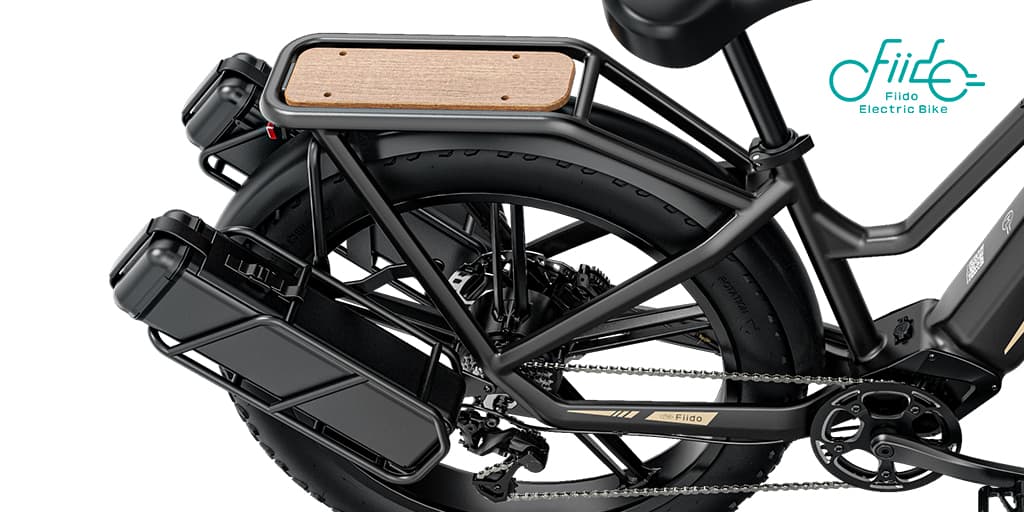 The range extender batteries sit either side of the rear wheel in their own special rack