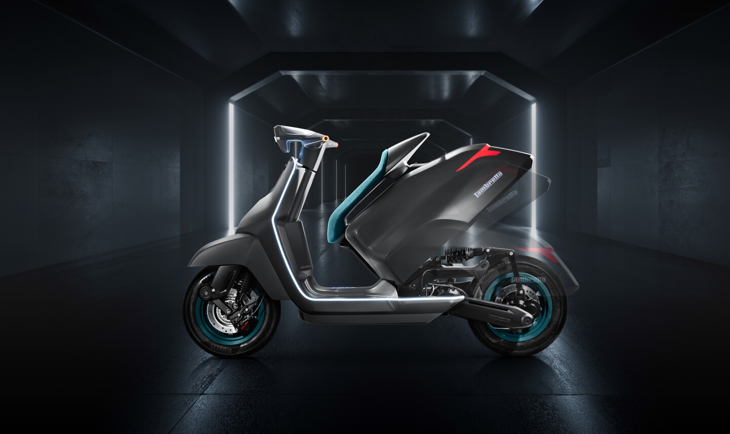 The rear section lifts at the touch of a button to allow access to the battery compartment