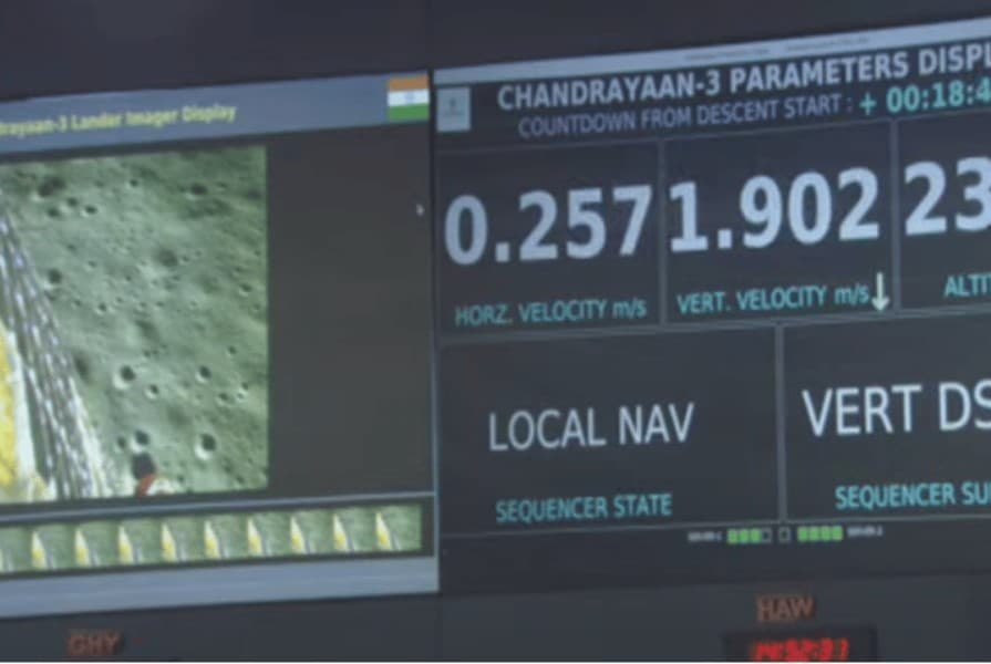 Mission Control's view of the landing of Chandrayaan-3