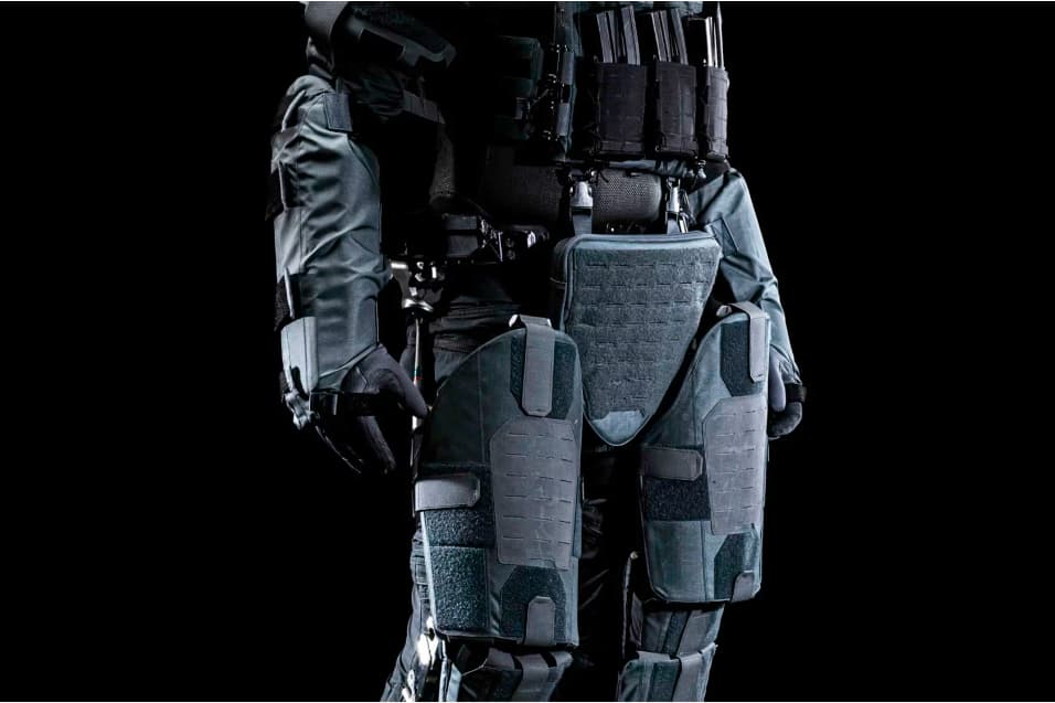 Body armor panels are located throughout the exoskeleton