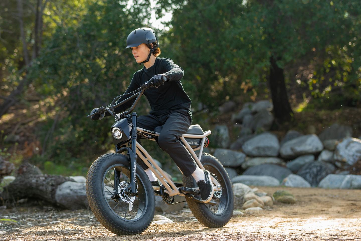 The 750-W hub motor offers pedal-assist or twist throttle to 19.9 mph