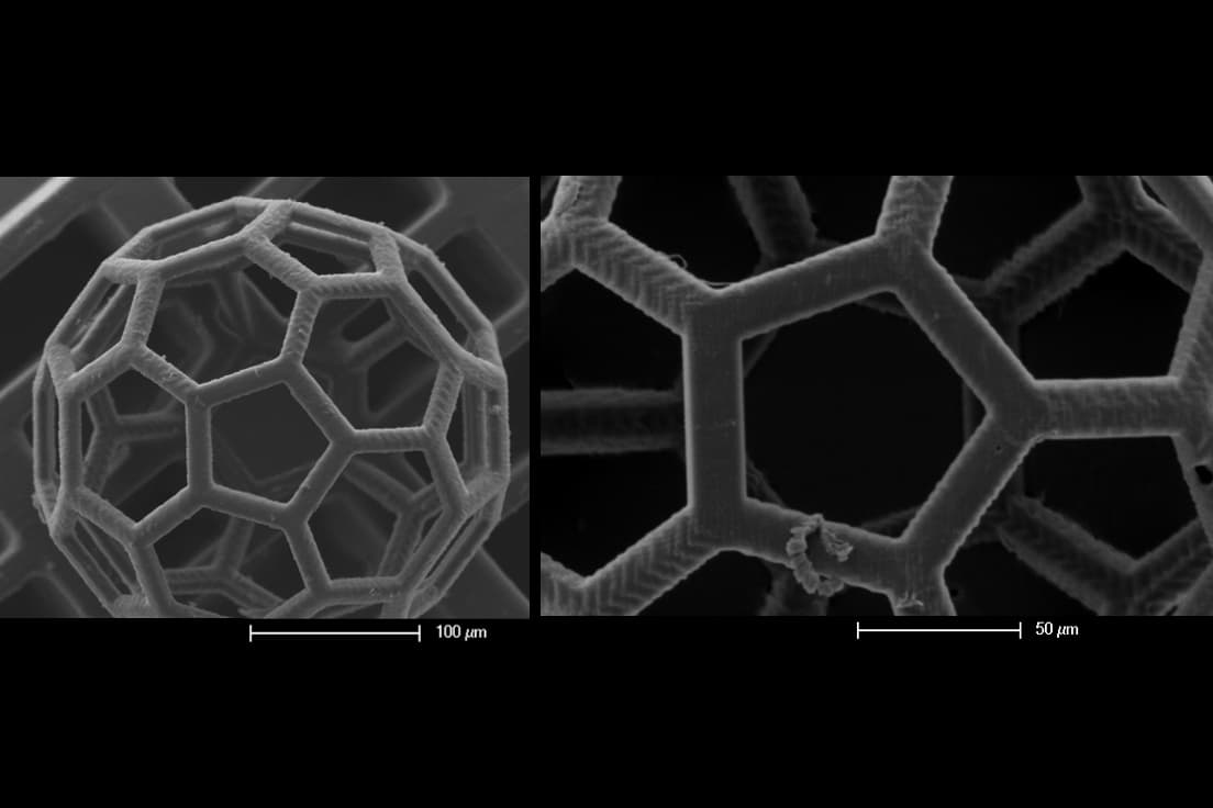 Electron microscope images of the 3D-printed spheroids that can provide a temporary scaffold for cartilage stem cells