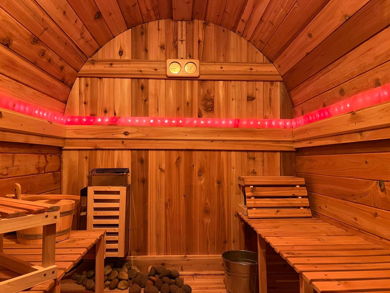 Inside an electric-powered Saltsaun trailer