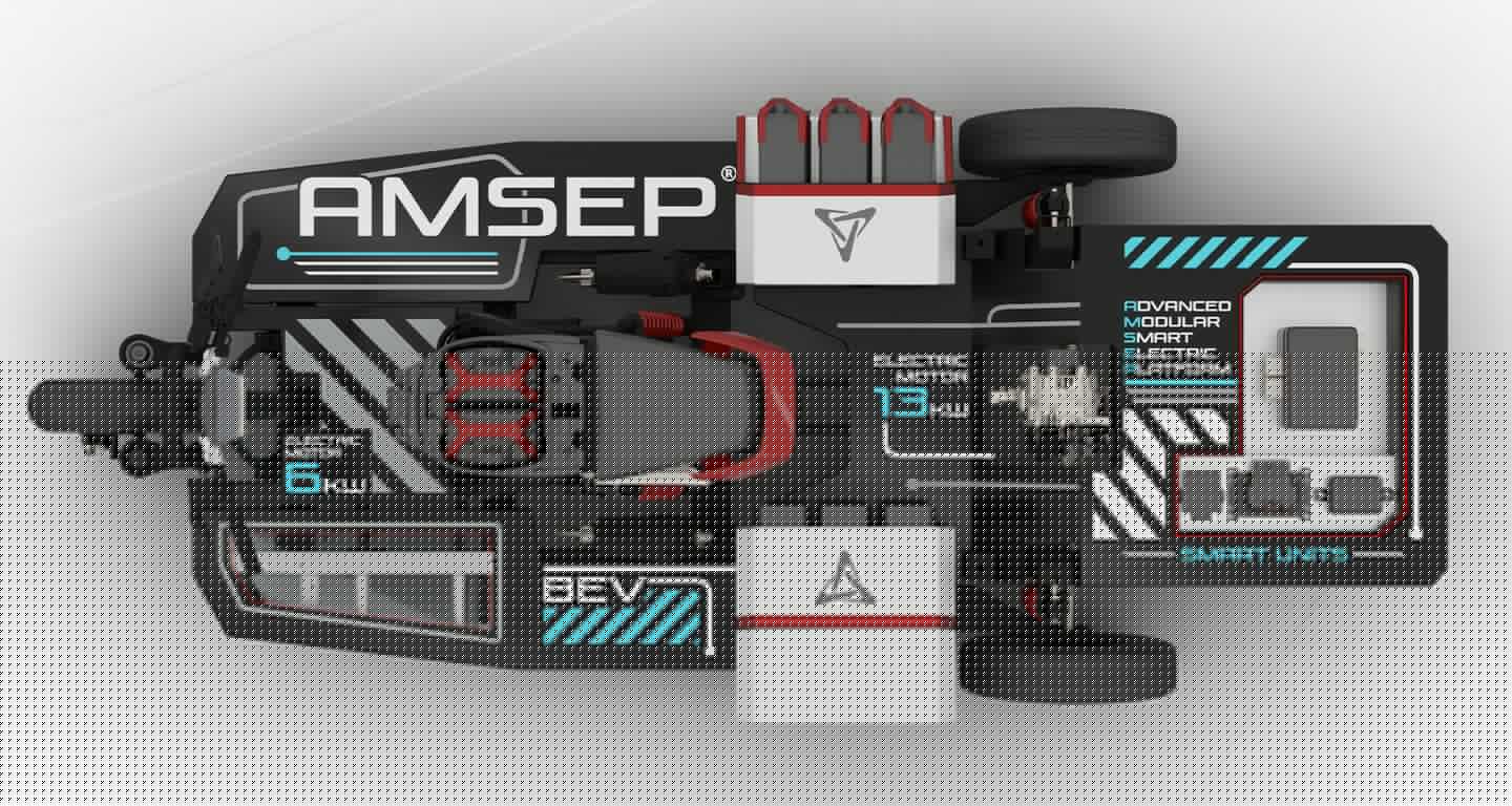 An overhead diagram of the Advanced Modular Scaleable Electric Platform (AMSEP)