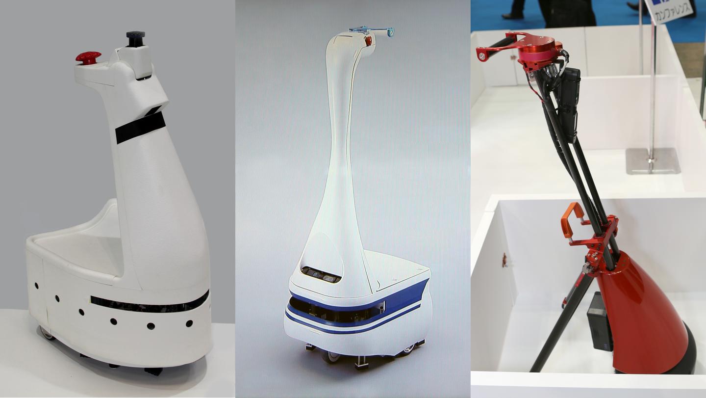 NSK has been showing potential solutions for guide robots for the visually-impaired for some time. From left to right, that's NSK's 2011 NWR 002 prototype, the 2013 commercially-ready LIGHBOT and the 2013 prototype lightweight LIGHBOT