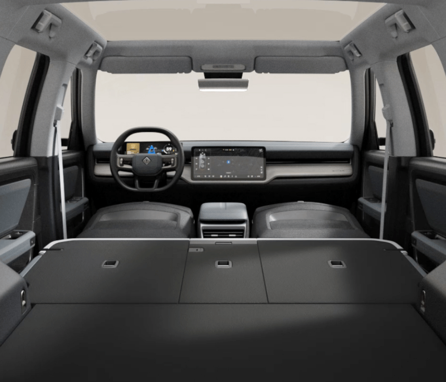 Rivian promises "the ultimate car camping experience" with its five flat-folding seats - the glass roof will be nice in that way, too