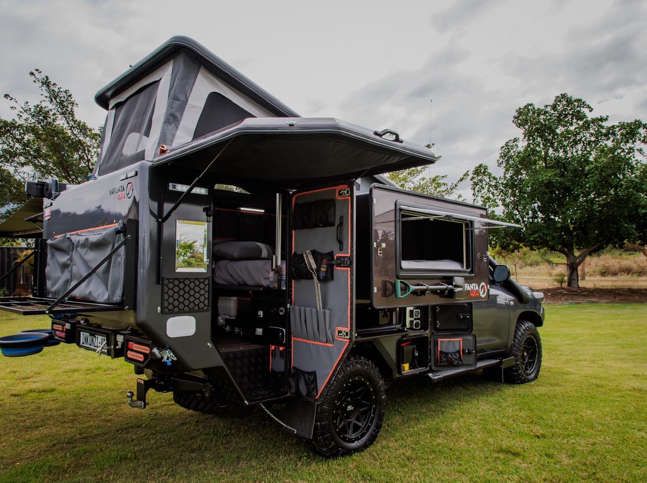 As seems to be common for South African camper trucks and trailers, the Inkunzi swings, slides, pops and flips open at camp to create a much larger base camp than you'd expect from a single-cab truck