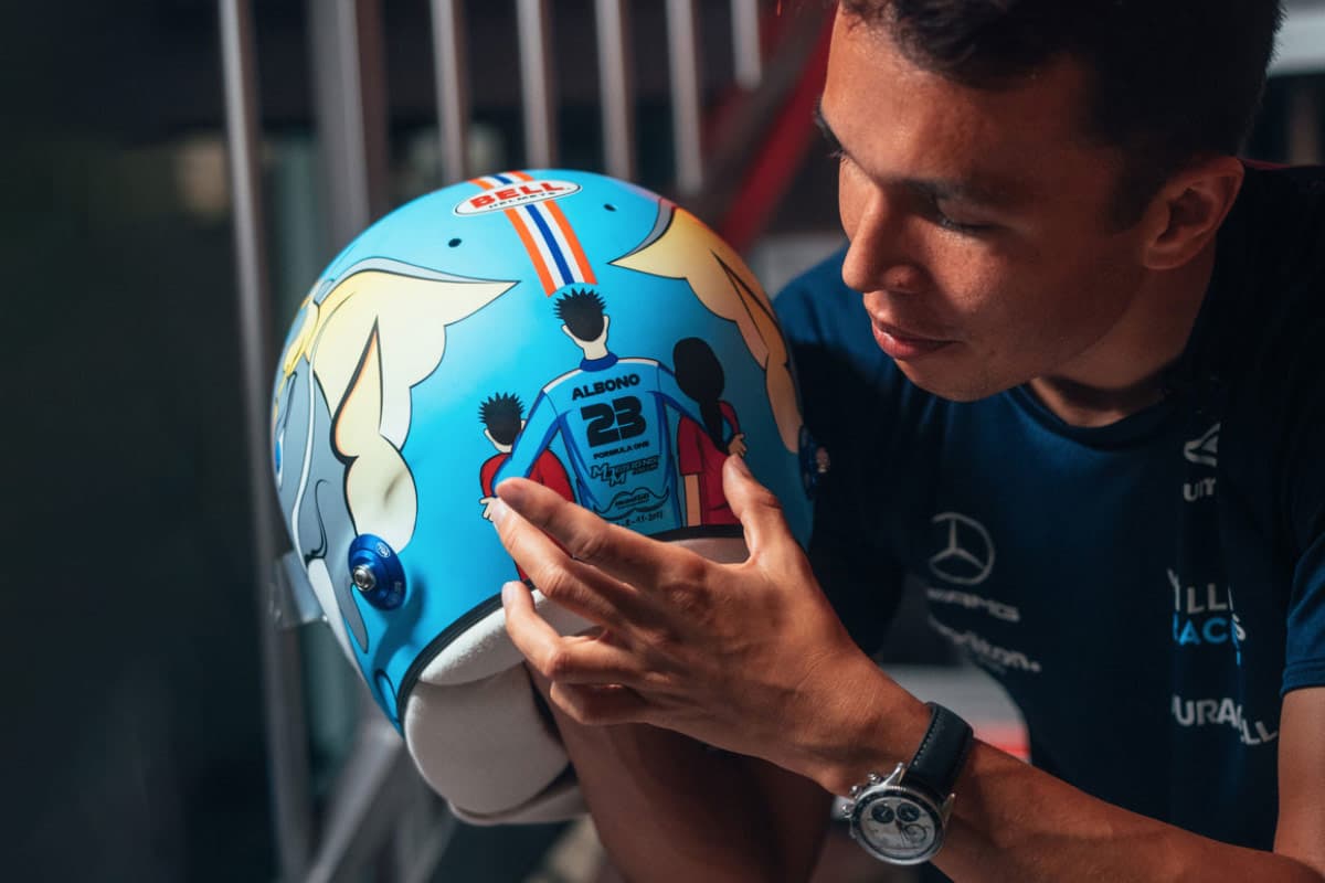Williams F1 driver Alex Albon transformed his helmet from one Grand Prix into a sports hall for 2000 children at an orphanage in rural Thailand
