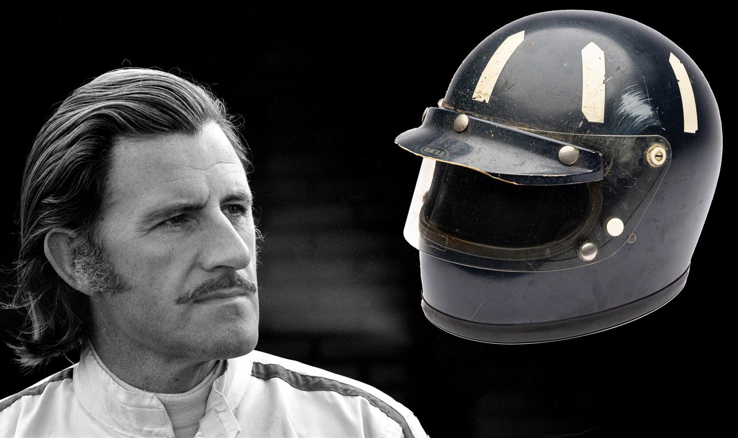 Offered from the Graham Hill Collection, this very early Bell full face helmet wore the family colours to two world titles, and son Damon followed up with a world title wearing the same colours a few decades later.