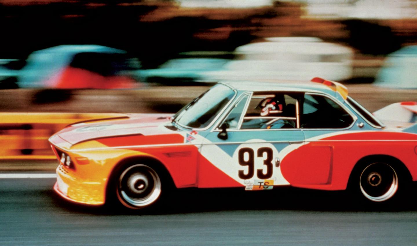 The idea of using the outer shell of a racing car as a blank canvas for the creation of art got started when a Parisian Art Auctioneer Hervé Poulain asked his friend Alexander Calder to paint his BMW 3.0 CSL Batmobile for the 1975 24 Hours of Le Mans endurance race. An idea whose time had come unfolded from there.
