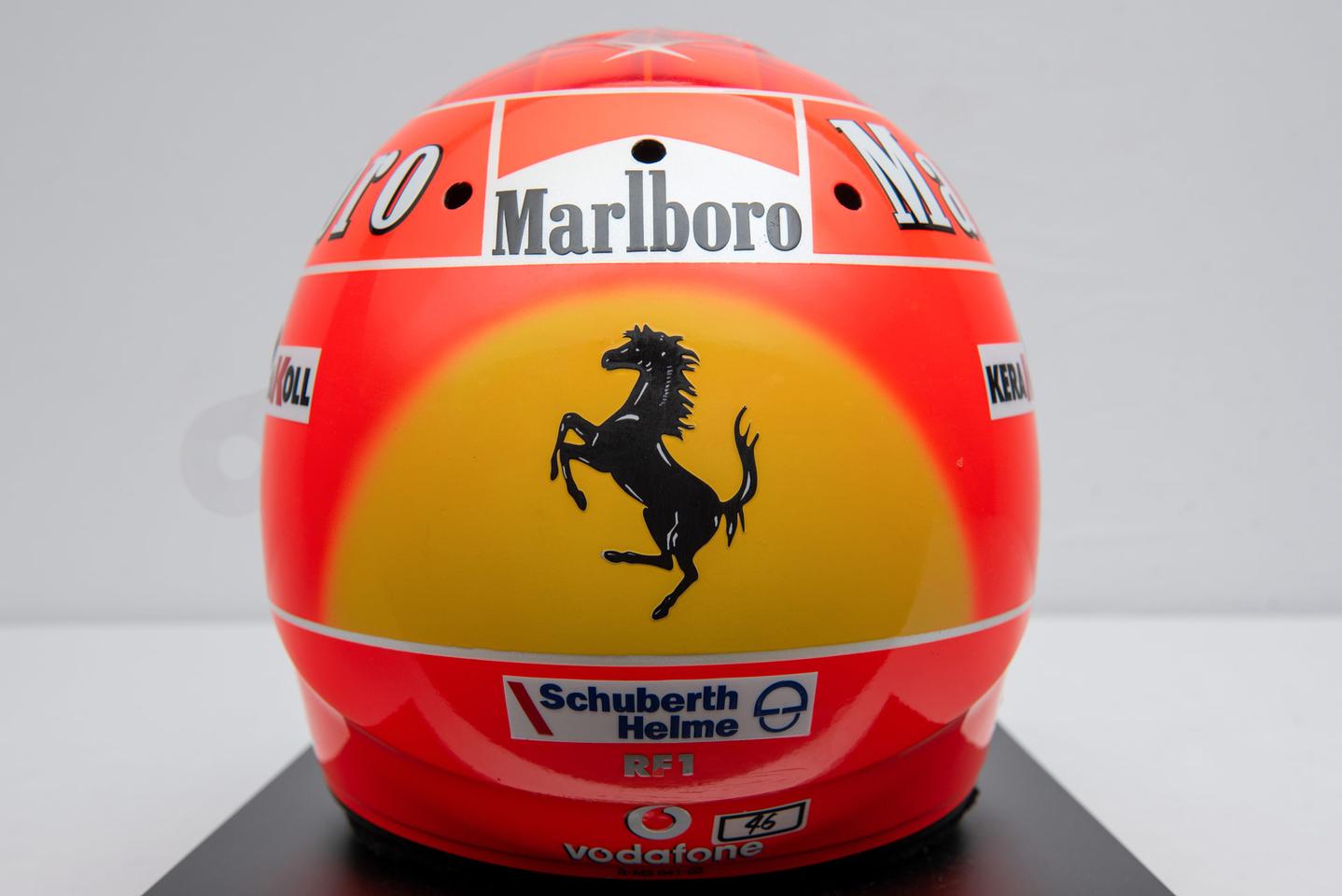 This helmet was used by Michael Schumacher in just two races, for one first and one second place. The second place won him a title.