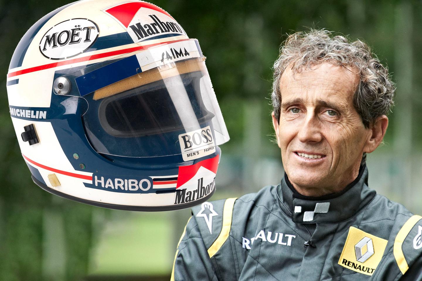 This helmet was used by four-time champion Alain Prost in the 1984 Dallas Grand Prix. Known for his grace under pressure, it was one of the few times he ever let a Grand Prix victory slip away. Prost had built a 7.5 second lead in the closing stages when his McLaren-TAG touched the wall.