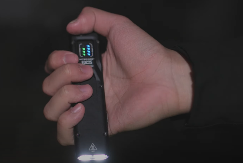The Nitecore EDC25 measures just over a half-inch thick throughout most of its body, widening to roughly 0.8 inches at the end