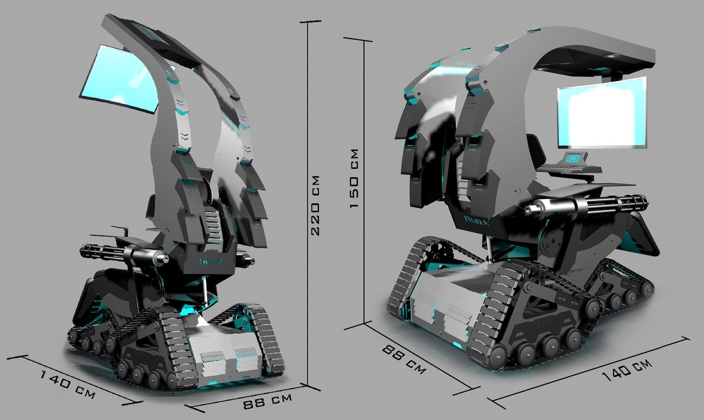 Now we clipped these images from the Cluvens web site, but we suggest you check with the manufacturer as to the necessary room height before purchase as we've seen both 220 cm and 230 cm mentioned as the height of the Gatling Battlestation fully open.
