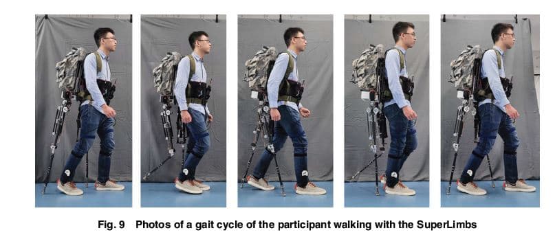Older prototype SuperLimbs assisting in quadruped-style walking