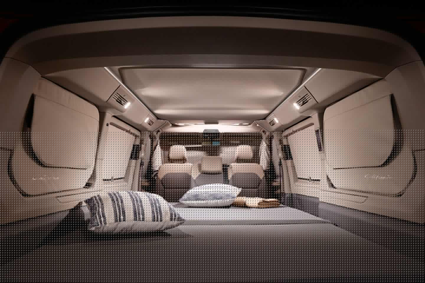 The California Beach Tour and Beach Camper include a full-width folding bed in the cabin