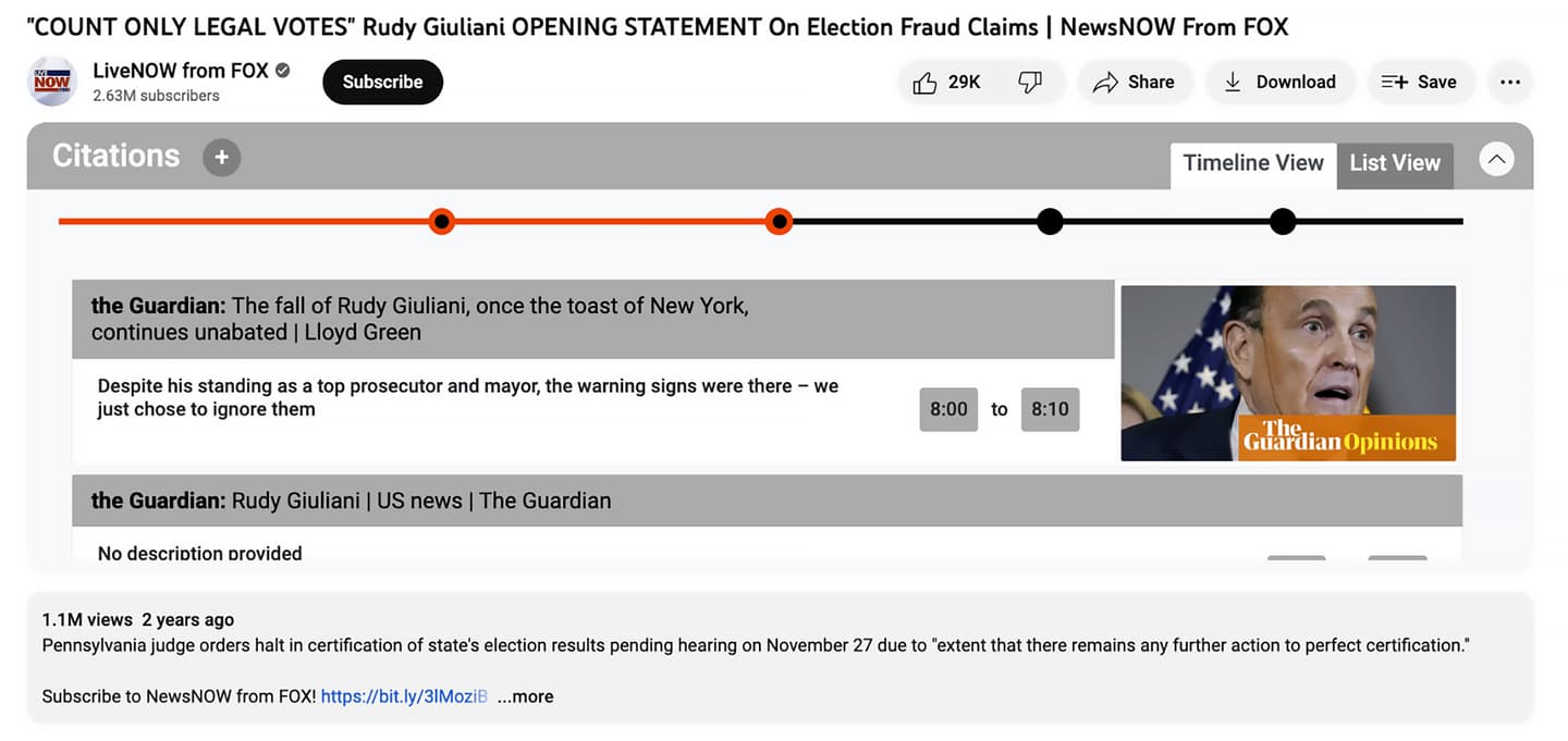 Citations added to a video show up in Viblio's timeline view