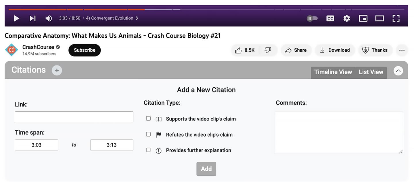 Viblio's 'add citation' view